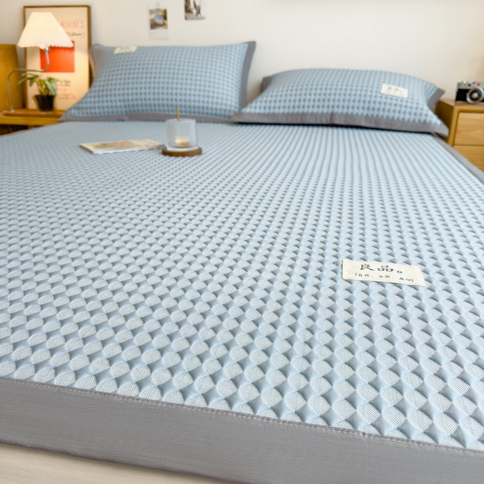 91家纺网 家纺一手货源 找家纺 丝羽坊 2025新款PE凉感450克A类华夫格冰豆豆软凉席-平铺款 冰豆豆-蓝