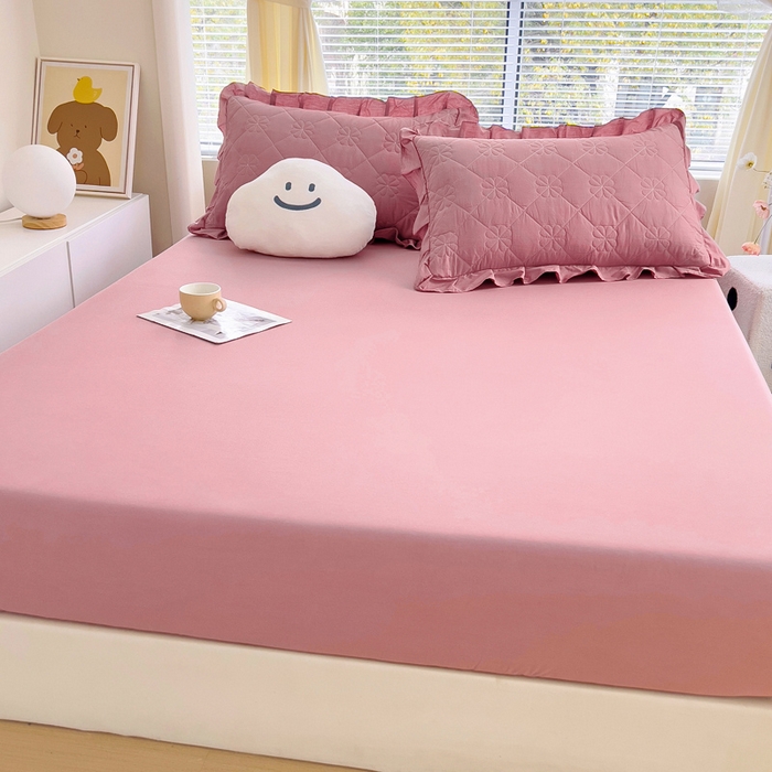 91家纺网 家纺一手货源 找家纺 情煊家纺 2024新款全棉纯色床笠 豆沙