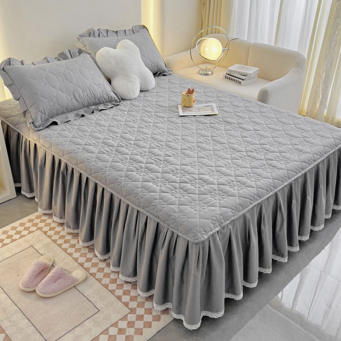 91家纺网 家纺一手货源 找家纺 情煊家纺 2024新款全棉亲肤夹棉纯色床裙 绅士灰