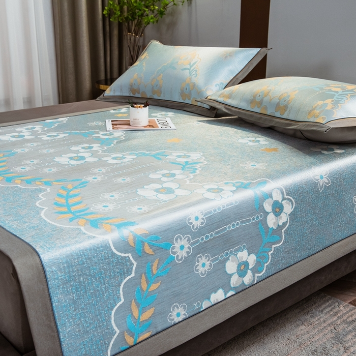 91家纺网 家纺一手货源 找家纺 全季家居 2024新款900D高精密三色纬提花冰丝凉席 静谧之夏（床席款）