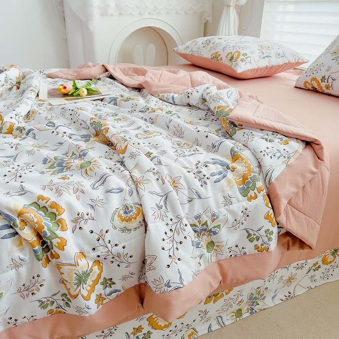 91家纺网 家纺一手货源 找家纺 梵克保罗 2024新款棉麻夏被五件套含抱枕套 伊恋