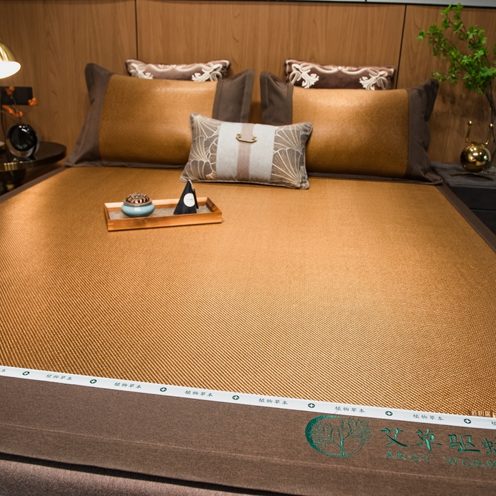 91家纺网 家纺一手货源 找家纺 全季家居 2024新款A类艾草驱蚊冰藤席 艾草-咖色