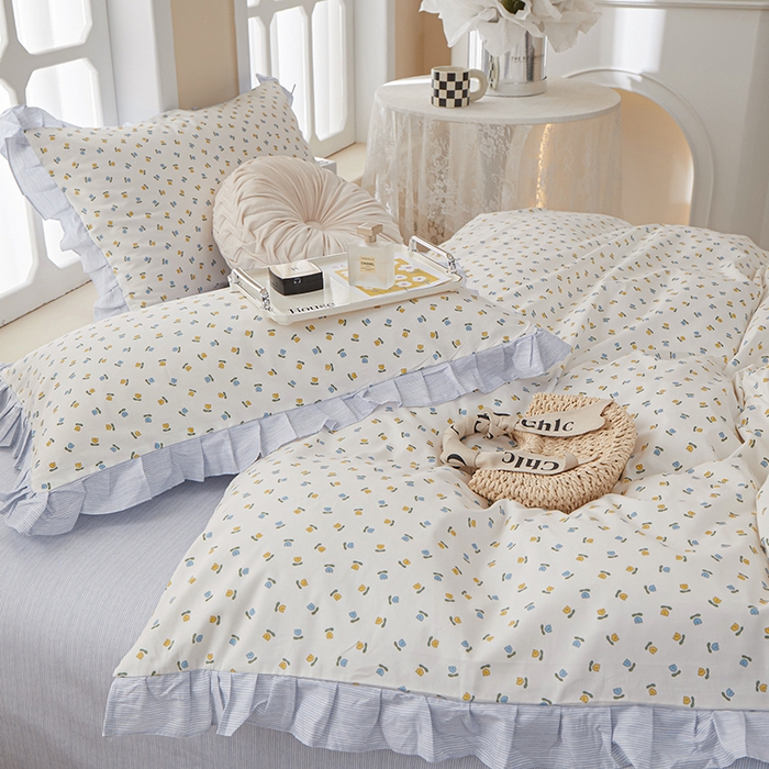 91家纺网 家纺一手货源 找家纺 一米阳光 2024新款2月全棉花边款四件套 悠草