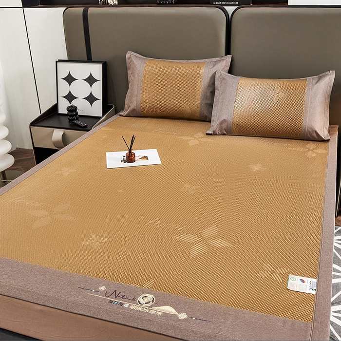 91家纺网 家纺一手货源 找家纺 青雅席业 2025年新款春夏3D复合冰藤养生席 四叶草-咖