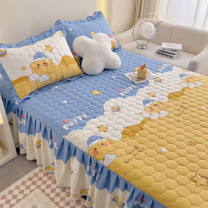 91家纺网 家纺一手货源 找家纺 情煊家纺 2024新款全棉亲肤夹棉印花床裙 3甜星