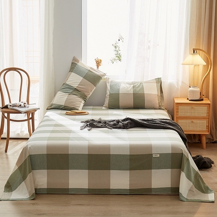 91家纺网 家纺一手货源 找家纺 暖阳 2025新款全棉水洗棉单床单 雅典大格绿