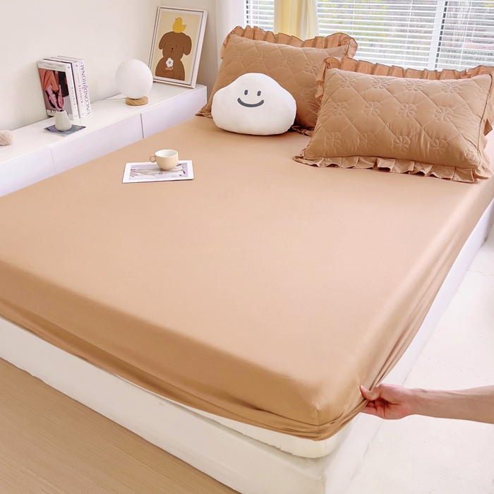 91家纺网 家纺一手货源 找家纺 情煊家纺 2024新款全棉纯色床笠 浅驼