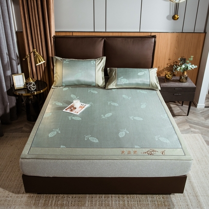 全季家居 2024新款加厚加密宽边刺绣提花冰藤凉席 秋叶-水绿（床席款）