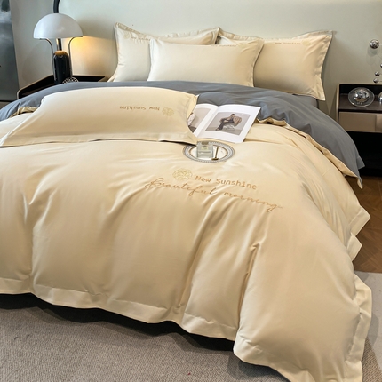 91家纺网 家纺一手货源 找家纺 N先生 2024新款轻奢风水洗磨毛刺绣四件套-如梦系列 如梦-奶白