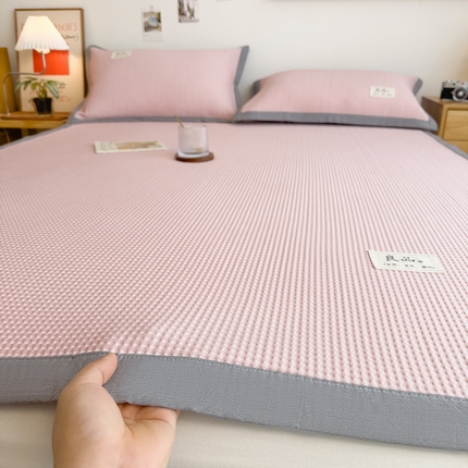 丝羽坊 2025新款PE凉感450克A类华夫格冰豆豆软凉席-平铺款 华夫格-粉