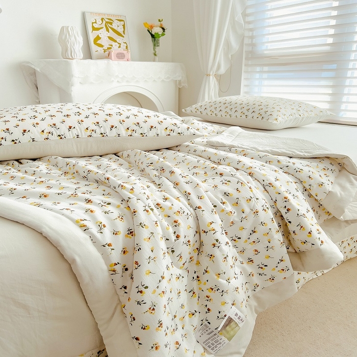 91家纺网 家纺一手货源 找家纺 梵克保罗 2024新款棉麻夏被五件套含抱枕套 花语