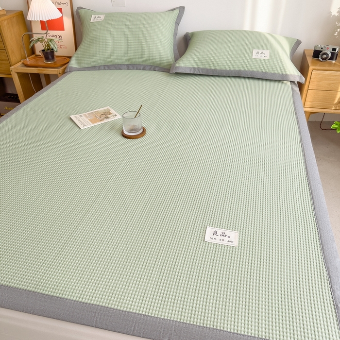 91家纺网 家纺一手货源 找家纺 丝羽坊 2025新款PE凉感450克A类华夫格冰豆豆软凉席-平铺款 华夫格-绿