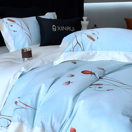 馨蕊2024新款100S高奢简约活性数码印花系列四件套-棉玫瑰佳人 玫瑰佳人-北卡蓝