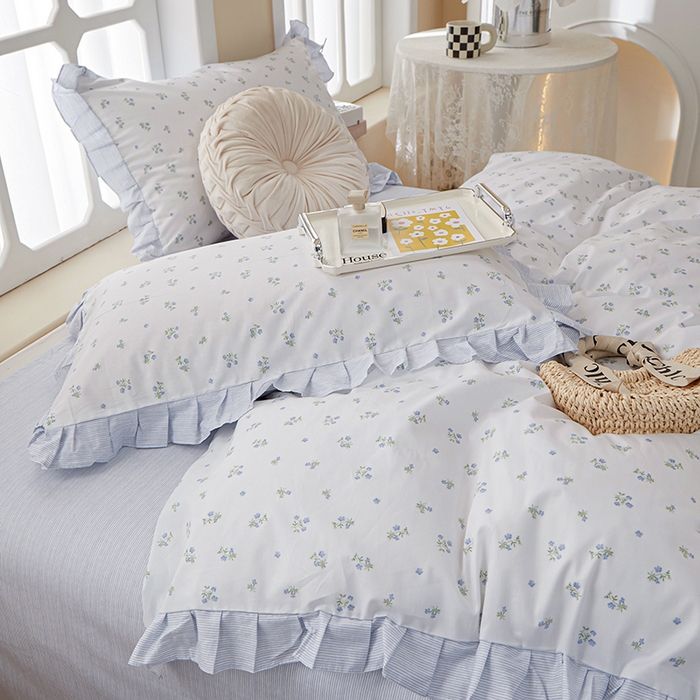 91家纺网 家纺一手货源 找家纺 一米阳光 2024新款2月全棉花边款四件套 清然