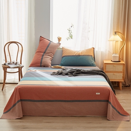 91家纺网 家纺一手货源 找家纺 暖阳 2025新款全棉水洗棉单床单 雅典大格绿