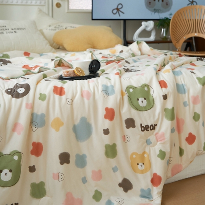 91家纺网 家纺一手货源 找家纺 米菲 A类生态锦棉牛奶针织棉大豆夏被（四季款） 缤纷小熊