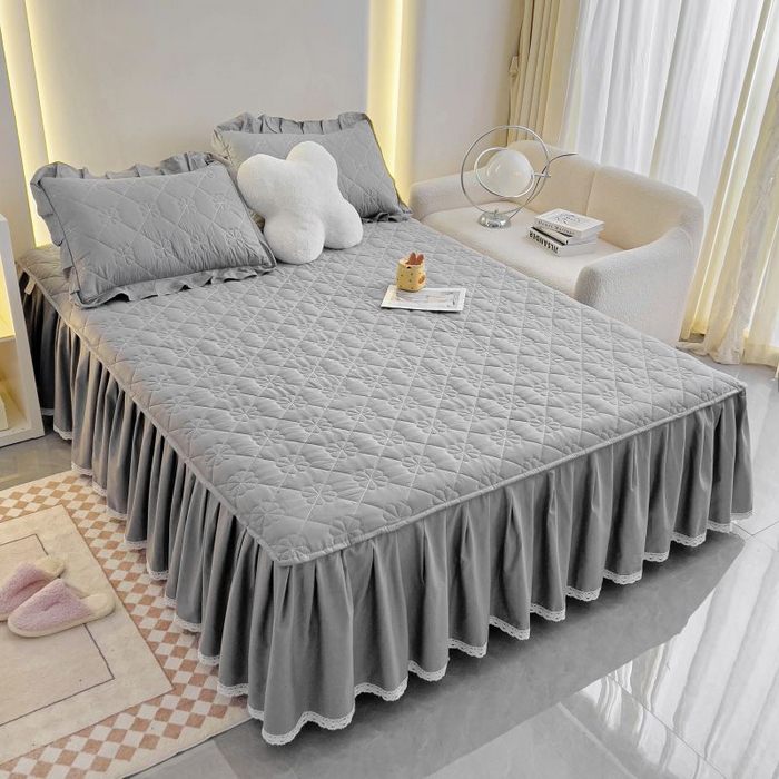 91家纺网 家纺一手货源 找家纺 情煊家纺 2024新款全棉亲肤夹棉纯色床裙 绅士灰