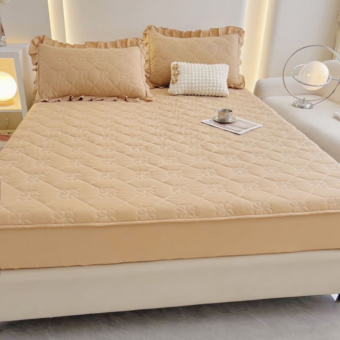 91家纺网 家纺一手货源 找家纺 情煊家纺 2024新款全棉亲肤夹棉纯色床笠 浅驼