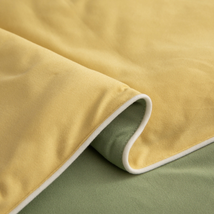 91家纺网 家纺一手货源 找家纺 吾诺家居 2024新款针织棉双拼色大豆夏被 杏黄-豆绿