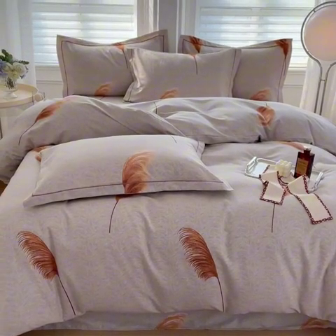 91家纺网 家纺一手货源 找家纺 金纱玉纺家纺 2024新款加厚AB版四件套 秋棠-咖