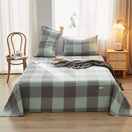 91家纺网 家纺一手货源 找家纺 暖阳 2025新款全棉水洗棉单床单 雅典大格绿