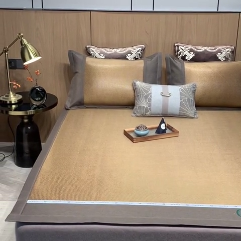 91家纺网 家纺一手货源 找家纺 全季家居 2024新款A类艾草驱蚊冰藤席 艾草-咖色