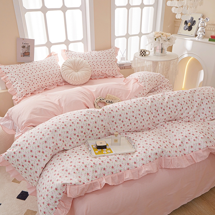 91家纺网 家纺一手货源 找家纺 一米阳光 2024新款2月全棉花边款四件套 洛莉