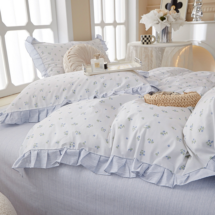 91家纺网 家纺一手货源 找家纺 一米阳光 2024新款2月全棉花边款四件套 清然