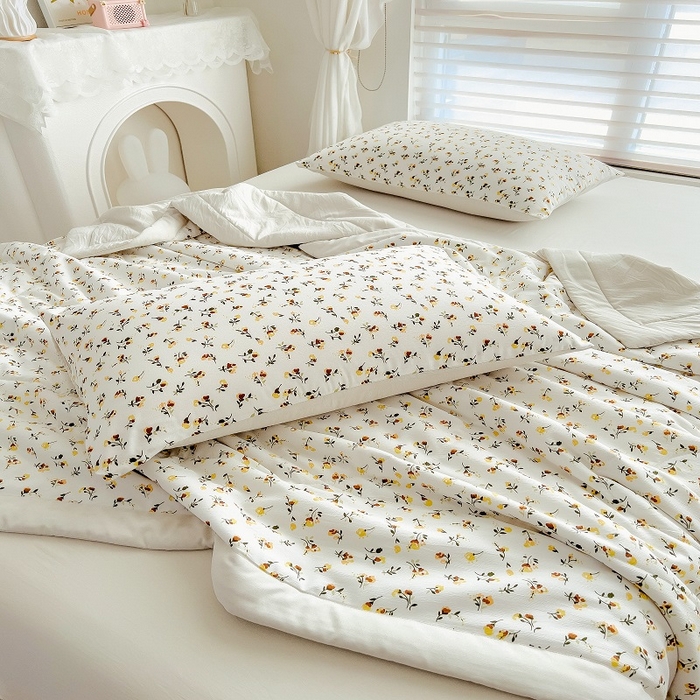 91家纺网 家纺一手货源 找家纺 梵克保罗 2024新款棉麻夏被五件套含抱枕套 花语