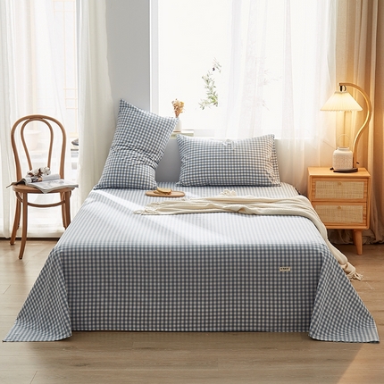 91家纺网 家纺一手货源 找家纺 暖阳 2025新款全棉水洗棉单床单 雅典大格绿