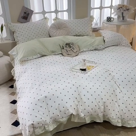 91家纺网 家纺一手货源 找家纺 一米阳光 2024新款2月全棉花边款四件套 锦觅