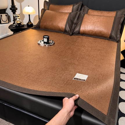 91家纺网 家纺一手货源 找家纺 全季家居 2024新款5A抗菌纯色现代肌理纹冰藤席 檀棕