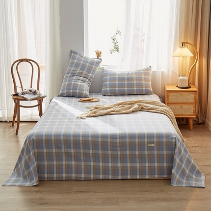 91家纺网 家纺一手货源 找家纺 暖阳 2025新款全棉水洗棉单床单 雅典大格绿