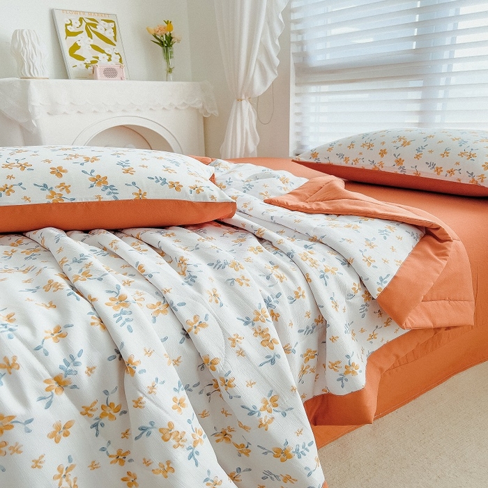 91家纺网 家纺一手货源 找家纺 梵克保罗 2024新款棉麻夏被五件套含抱枕套 晨曦