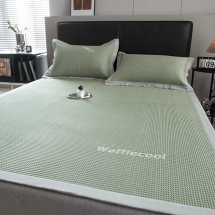 91家纺网 家纺一手货源 找家纺 全季家居 2024新款纯色凉豆豆绣花款凉席 华夫格-石绿