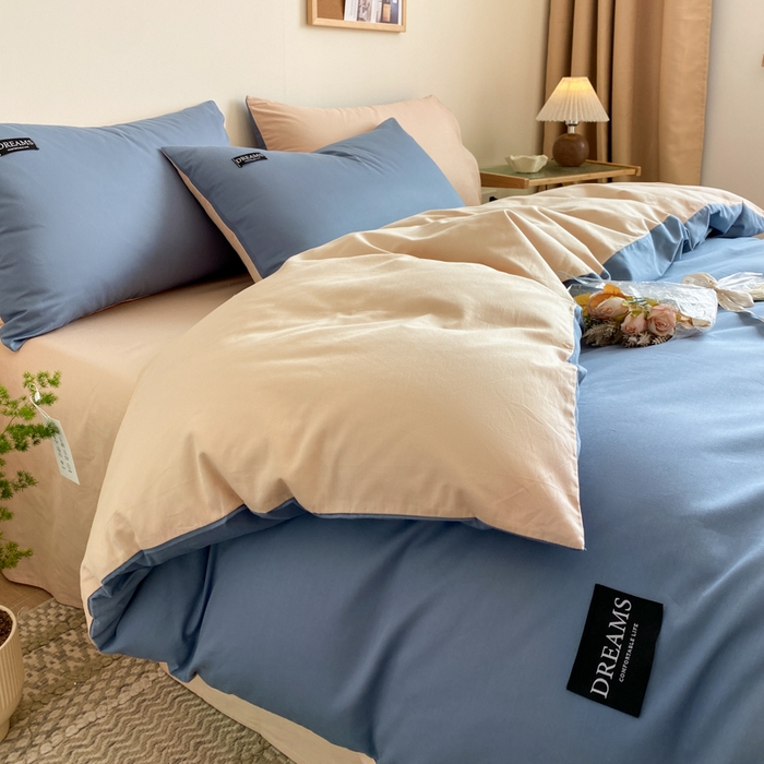 91家纺网 家纺一手货源 找家纺 （总）如约 2025春夏新品全棉13372纯色双拼四件套