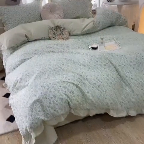 91家纺网 家纺一手货源 找家纺 一米阳光 2024新款2月全棉花边款四件套 花开浅夏