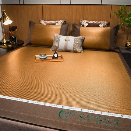 91家纺网 家纺一手货源 找家纺 全季家居 2024新款A类艾草驱蚊冰藤席 艾草-咖色