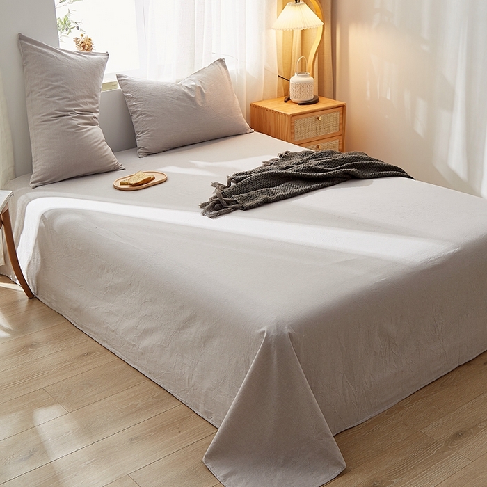 91家纺网 家纺一手货源 找家纺 暖阳 2025新款全棉水洗棉单床单 冰山灰