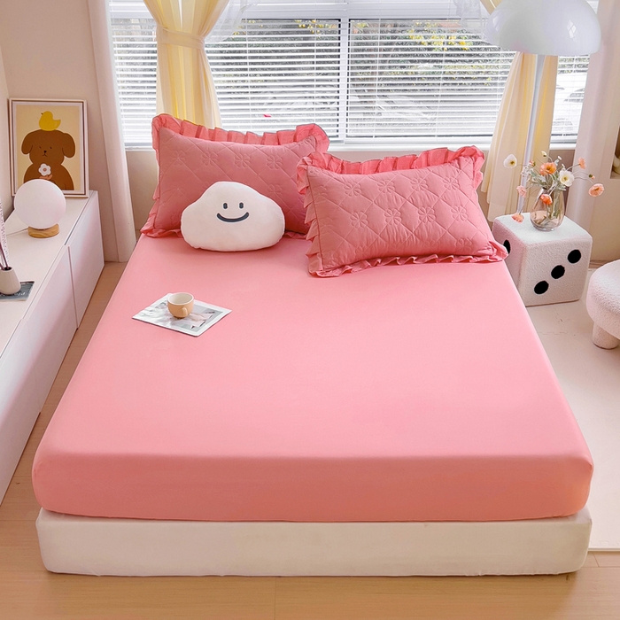 91家纺网 家纺一手货源 找家纺 情煊家纺 2024新款全棉纯色床笠 粉玉