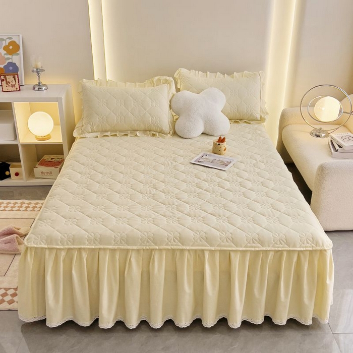 91家纺网 家纺一手货源 找家纺 情煊家纺 2024新款全棉亲肤夹棉纯色床裙 奶白