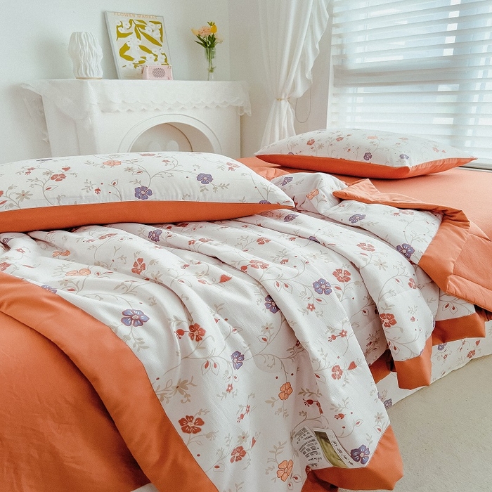 91家纺网 家纺一手货源 找家纺 梵克保罗 2024新款棉麻夏被五件套含抱枕套 阡陌