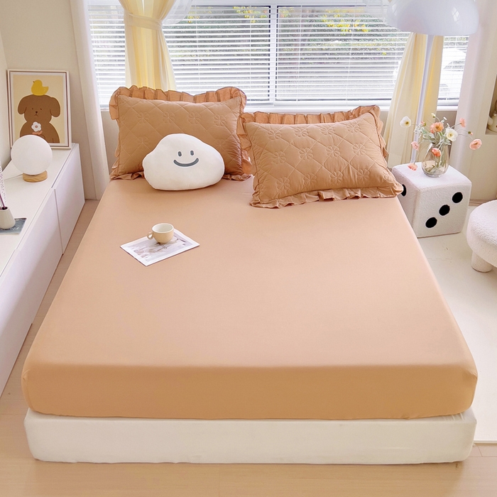 91家纺网 家纺一手货源 找家纺 情煊家纺 2024新款全棉纯色床笠 浅驼