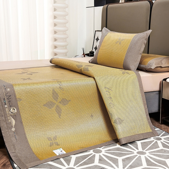 91家纺网 家纺一手货源 找家纺 青雅席业 2025年新款春夏3D复合冰藤养生席 四叶草-金