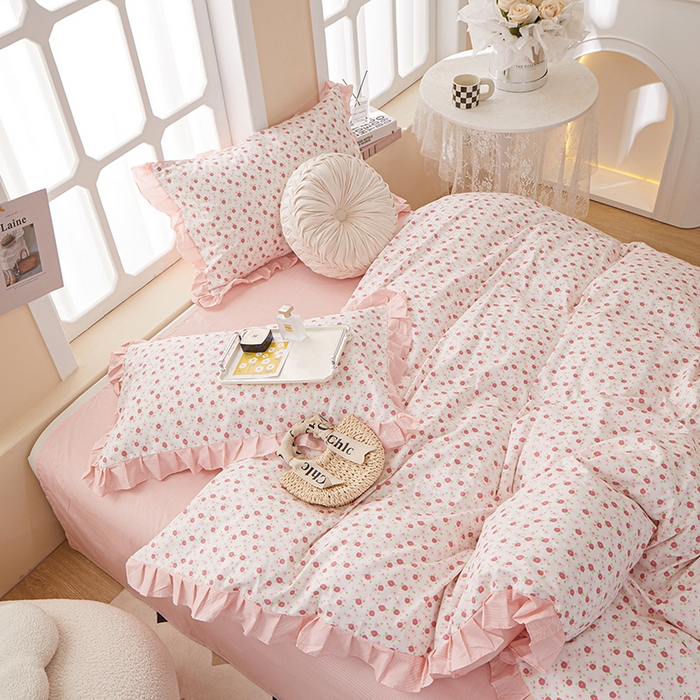 91家纺网 家纺一手货源 找家纺 一米阳光 2024新款2月全棉花边款四件套 洛莉