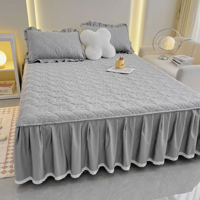 91家纺网 家纺一手货源 找家纺 情煊家纺 2024新款全棉亲肤夹棉纯色床裙 绅士灰