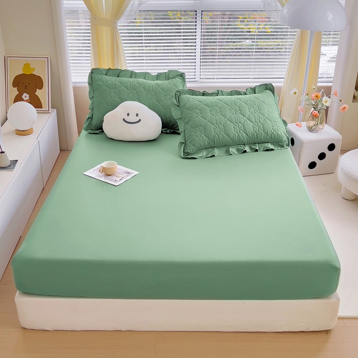 91家纺网 家纺一手货源 找家纺 情煊家纺 2024新款全棉纯色床笠 浅绿