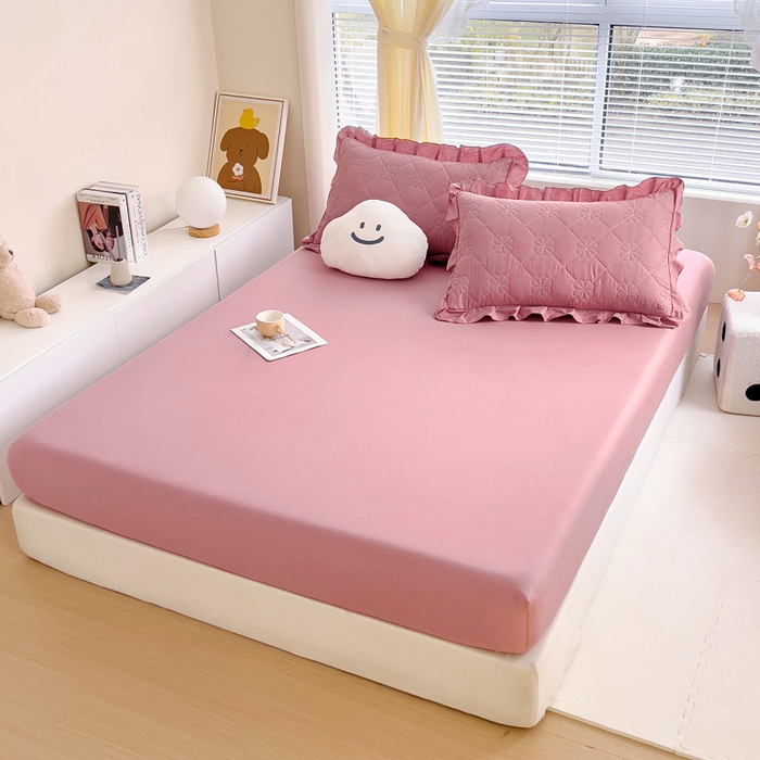 91家纺网 家纺一手货源 找家纺 情煊家纺 2024新款全棉纯色床笠 豆沙