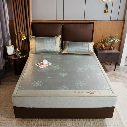 全季家居 2024新款加厚加密宽边刺绣提花冰藤凉席 飘雪-水绿（床席款）