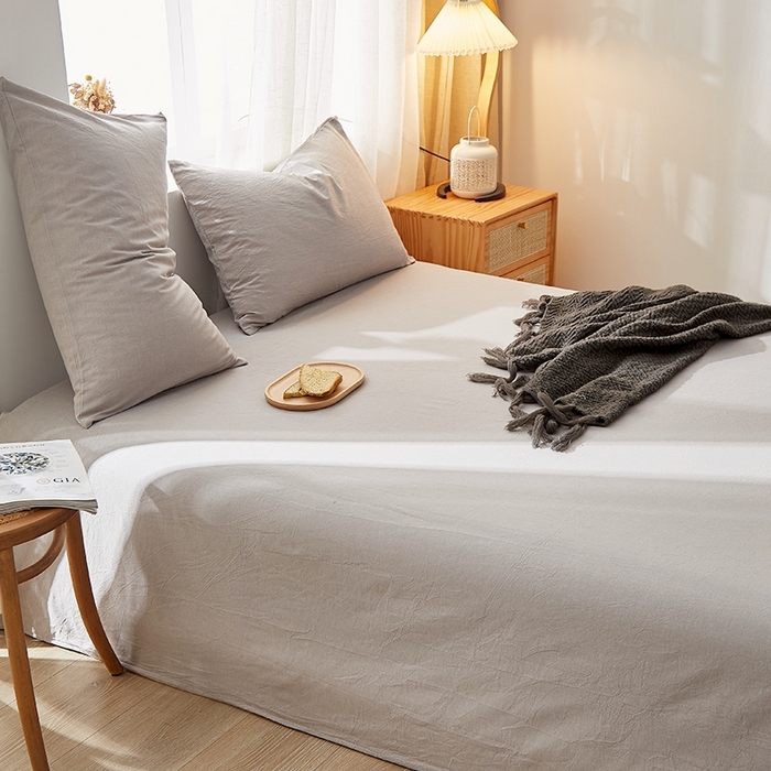 91家纺网 家纺一手货源 找家纺 暖阳 2025新款全棉水洗棉单床单 冰山灰